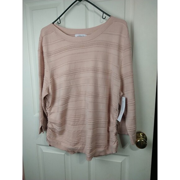 Liz Claiborne Woman XXL Sweater Rose Quartz Textured Striped Runched Side 3/4... - Picture 2 of 12